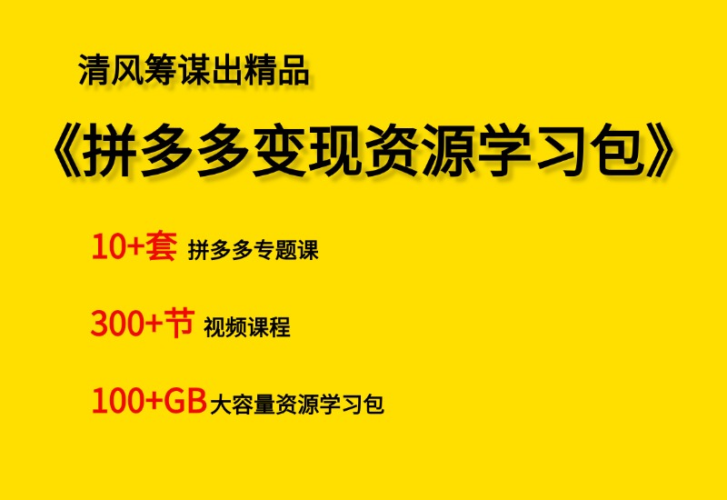【小白到高手系列】拼多多变现资源学习包- 0成本轻资产创业 | 虚拟项目 | 一人公司落地平台清风筹谋网赚库