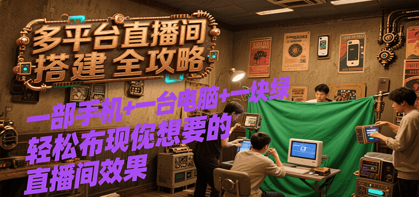 多平台直播间搭建全攻略，一部手机+一台电脑+一块绿布轻松实现你想要的直播间效果-优优云网创优优云网创资源站