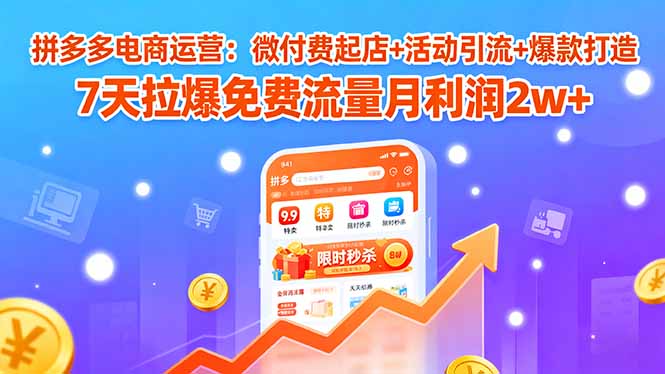 拼多多电商运营：微付费起店+活动引流+爆款打造 7天拉爆免费流量月利润2w+-优优云网创优优云网创资源站