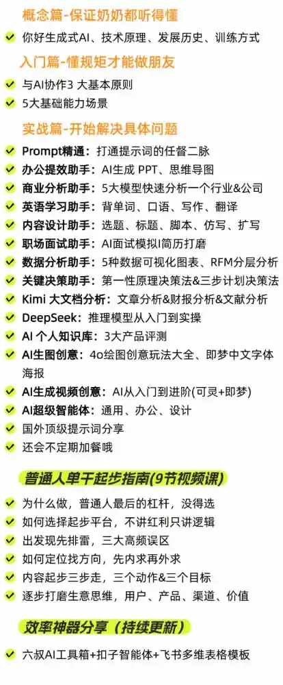AI私教实战课-更新8月:从提示词、智能体到内容生产与流量获客,系统打造AI时代超级个体核心能力- 0成本轻资产创业 | 虚拟项目 | 一人公司落地平台|清创生财清风筹谋网赚库
