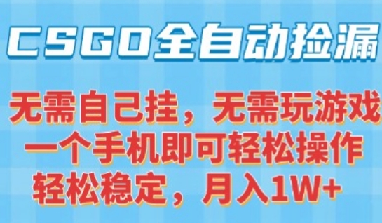 CSGO自动捡漏项目，最新独家玩法，一个手机可操作，新手小白轻松月入1W+，操作简单易上手【揭秘】-优优云网创优优云网创资源站