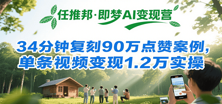 任推邦·即梦AI变现营，34分钟复刻90万点赞案例，单条视频变现1.2万实操-优优云网创优优云网创资源站