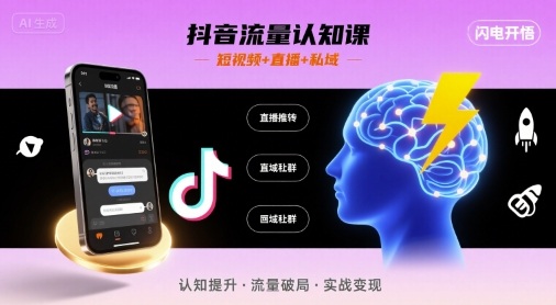 抖音流量认知课，短视频+直播+私域，认知提升，闪电开悟-优优云网创优优云网创资源站