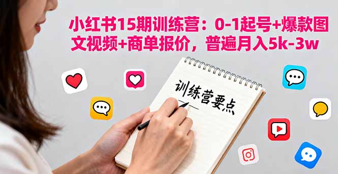 小红书15期训练营：0-1起号+爆款图文视频+商单报价，普遍月入5k-3w-优优云网创优优云网创资源站