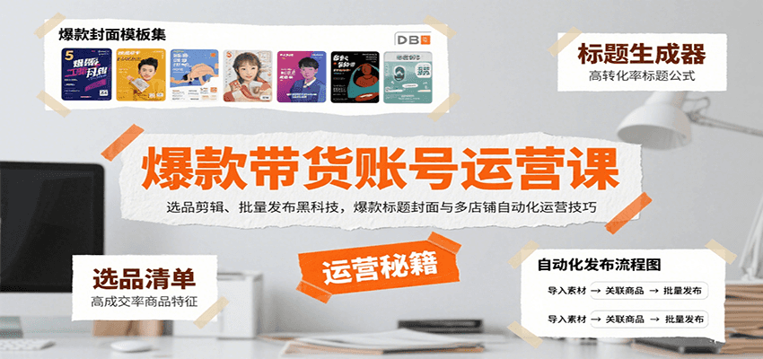 爆款带货账号运营课：选品剪辑、批量发布黑科技，爆款标题封面与多店铺自动化运营技巧-优优云网创优优云网创资源站
