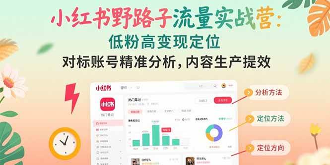 （15423期）小红书野路子流量实战营：低粉高变现定位 对标账号精准分析 内容生产提效-优优云网创优优云网创资源站