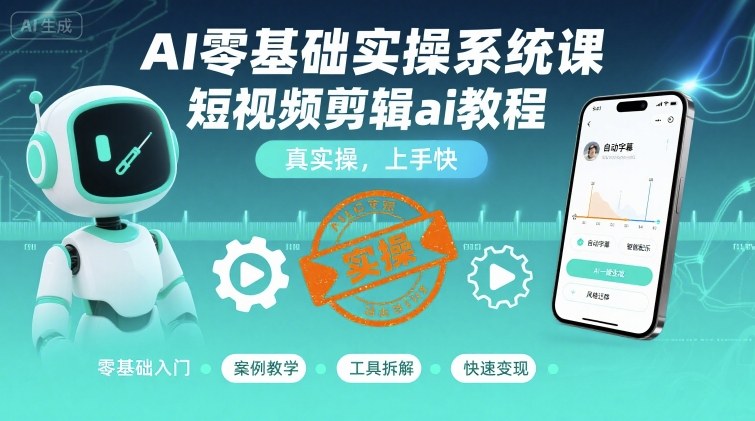 AI零基础实操系统课，短视频剪辑ai教程，真实操，上手快-优优云网创优优云网创资源站