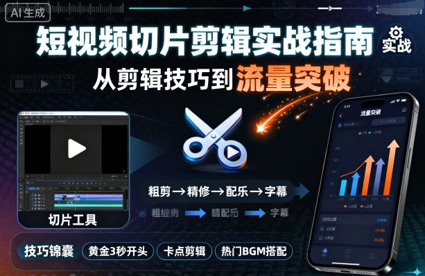 短视频切片剪辑实战指南，从剪辑技巧到流量突破-优优云网创优优云网创资源站