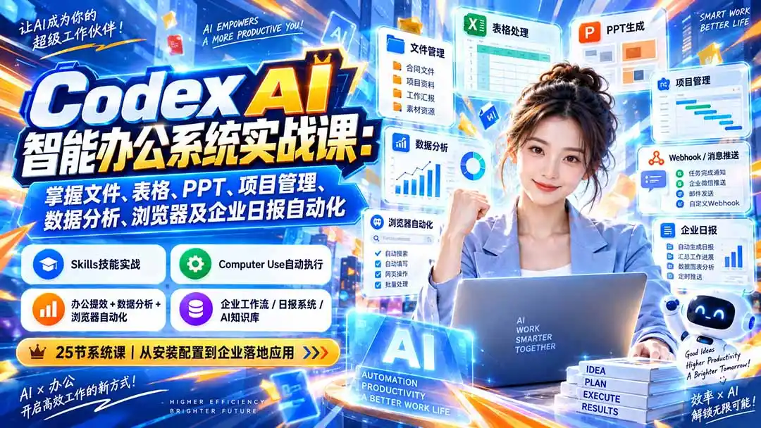Codex AI智能办公系统实战课:掌握文件、表格、PPT、项目管理、数据分析、浏览器及企业日报自动化- 0成本轻资产创业 | 虚拟项目 | 一人公司落地平台|清创生财清风筹谋网赚库