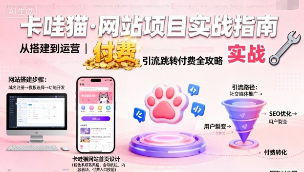 卡哇猫·网站项目，网站搭建与运营以及引流跳转付费-优优云网创优优云网创资源站