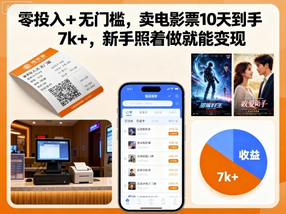 零投入+无门槛，卖电影票10天到手7k+，新手照着做就能变现【揭秘】-优优云网创优优云网创资源站