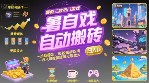 暑假三款热门游戏自动搬砖，长期稳定，轻松搬砖吃肉，日入1k ，可批量矩阵无限放大【揭秘】-优优云网创优优云网创资源站