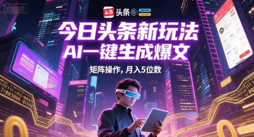 今日头条新玩法，AI一键生成爆文，矩阵操作，月入5位数-优优云网创优优云网创资源站