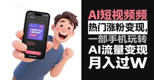 AI短视频热门涨粉变现，一部手机玩转AI流量变现，月入过W-优优云网创优优云网创资源站