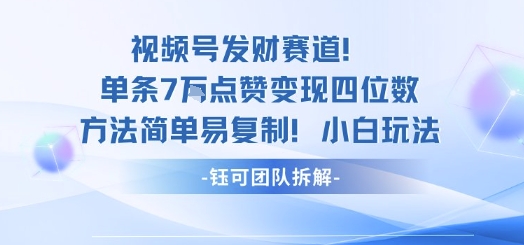 视频号发财赛道单条7W点赞变现四位数方法简单易复制小白玩法-优优云网创优优云网创资源站