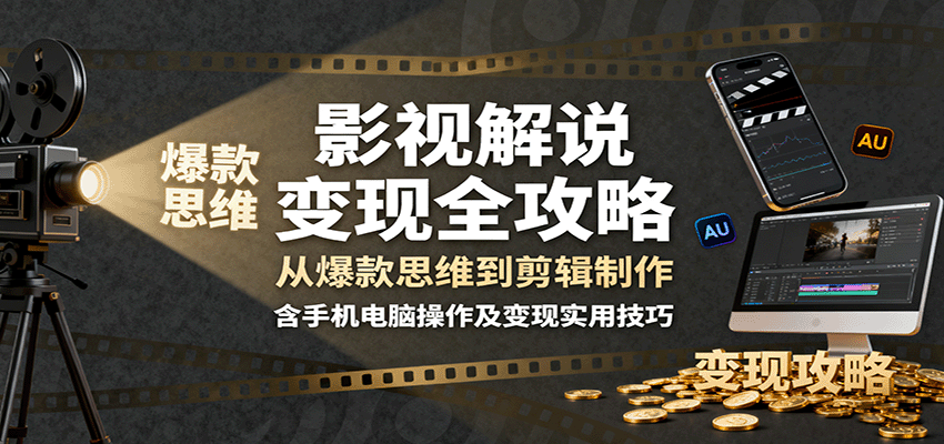 影视解说变现全攻略：从爆款思维到剪辑制作，含手机电脑操作及变现实用技巧-优优云网创优优云网创资源站
