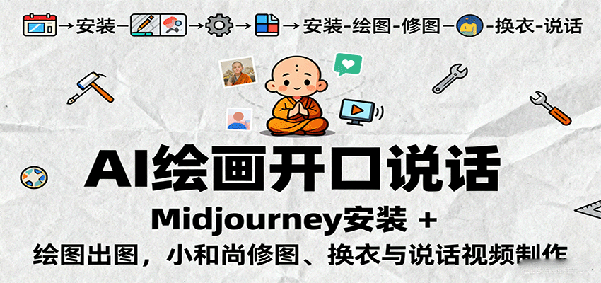 AI绘画开口说话，Midjourney安装 + 绘图出图，小和尚修图、换衣与说话视频制作-优优云网创优优云网创资源站