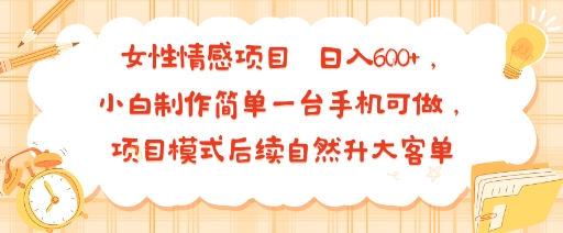 女性情感项目 小白制作简单一台手机可做 项目模式后续自然升大客单 日入6张-优优云网创优优云网创资源站