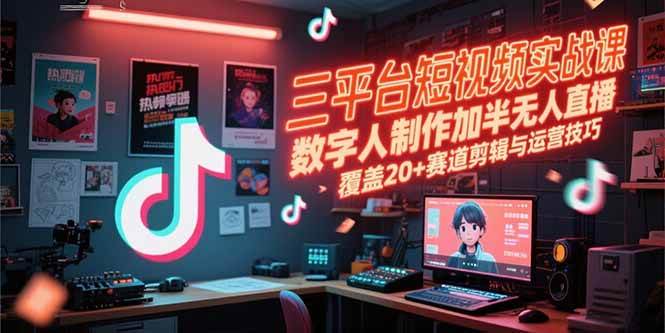 （15265期）三平台短视频实战课，数字人制作加半无人直播，覆盖20+赛道剪辑与运营技巧-优优云网创优优云网创资源站