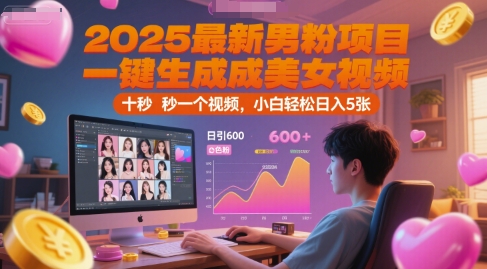 2025最新男粉项目，一键生成美女视频，日引600+色粉 十秒一个视频，小白轻松日入5张【揭秘】-优优云网创优优云网创资源站