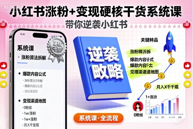 小红书涨粉+变现硬核干货系统课，带你逆袭小红书-优优云网创优优云网创资源站