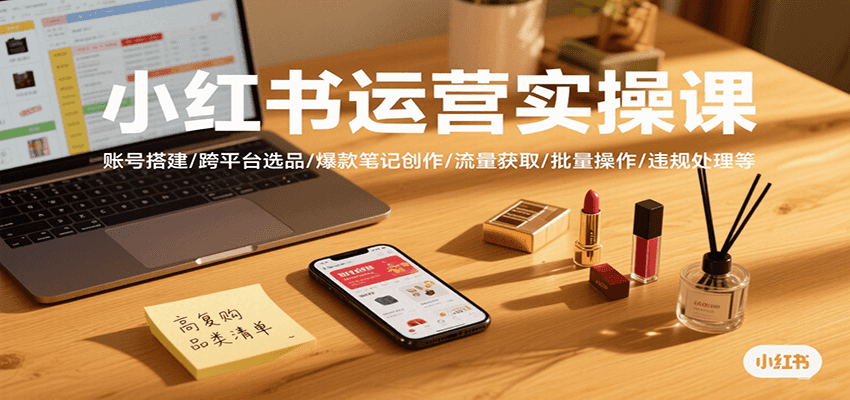 小红书运营实操课，账号搭建/跨平台选品/爆款笔记创作/流量获取/批量操作/违规处理等-优优云网创优优云网创资源站