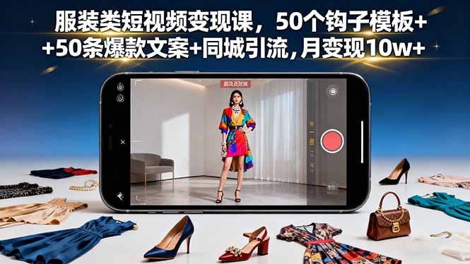 服装类短视频变现课，50个钩子模板+50条爆款文案+同城引流，月变现10w+-优优云网创优优云网创资源站