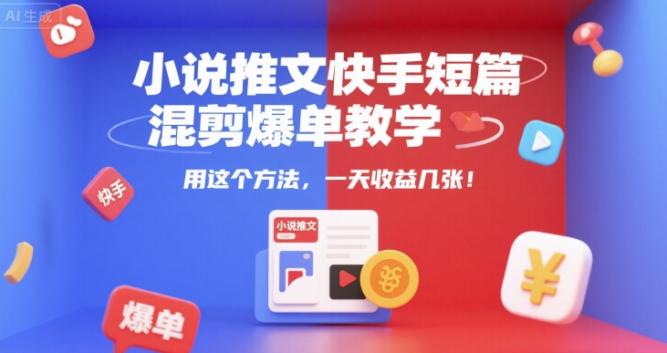 小说推文快手短篇混剪爆单教学，用这个方法，一天收益几张-优优云网创优优云网创资源站