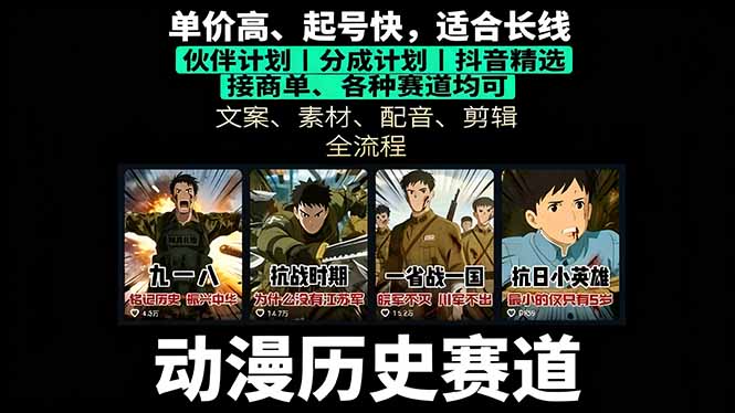 历史动漫赛道撸分成：起号、文案、素材、配音、剪辑，单视频收益破万-优优云网创优优云网创资源站