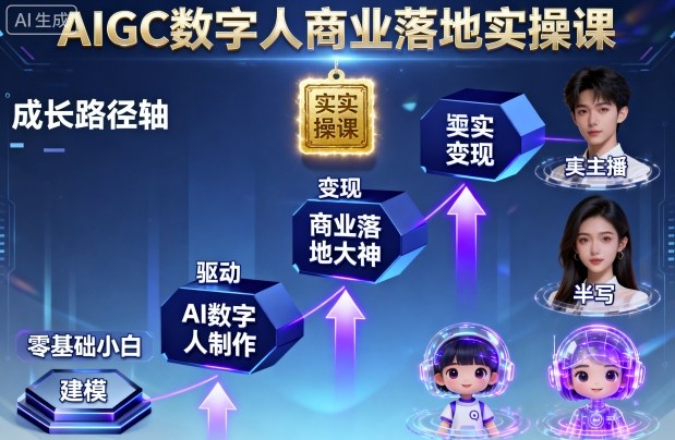 AIGC数字人商业落地实操课，从零基础小白到AI数字人大神-优优云网创优优云网创资源站