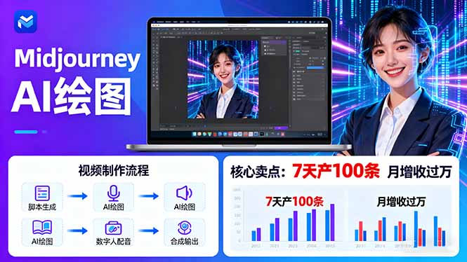 AI绘图照片开口说话视频制作：Midjourney+数字人，7天产100条月增收过万-优优云网创优优云网创资源站