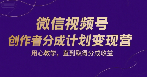 微信视频号创作者分成计划变现营，用心教学，直到取得分成收益-优优云网创优优云网创资源站