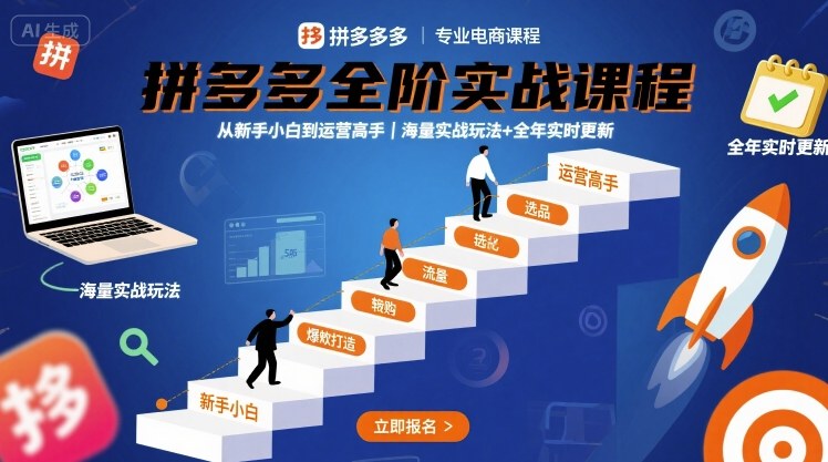 拼多多全阶实战课程，从新手小白到运营高手，海量实战玩法+全年实时更新【2025年9月更新】-优优云网创优优云网创资源站