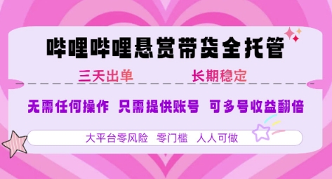 B站悬赏带货全托管，自测稳定，只需提供账号，无需基础，小白宝妈轻松上手，单日稳定3张【揭秘】-优优云网创优优云网创资源站