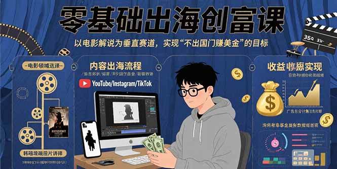 （15709期）零基础出海创富课：以电影解说为垂直赛道，实现不出国门赚美金的目标-优优云网创优优云网创资源站