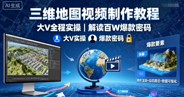 三维地图视频制作教程，大V全程实操，解读百W爆款密码-优优云网创优优云网创资源站
