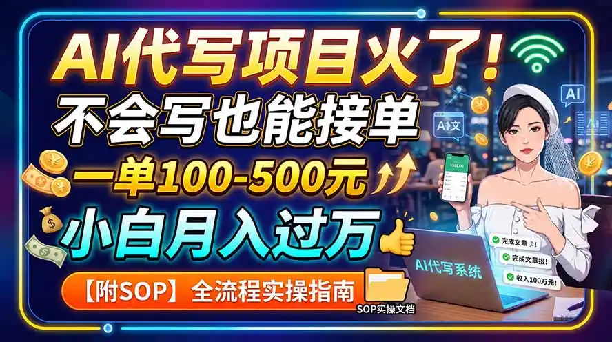 AI代写项目火了！不会写也能接单，一单100-500元，小白月入过万【附SOP】- 0成本轻资产创业 | 虚拟项目 | 一人公司落地平台|清创生财清风筹谋网赚库