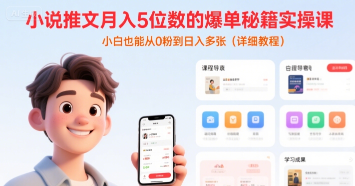 小说推文月入5位数的爆单秘籍实操课，，小白也能从0粉到日入多张(详细教程)-优优云网创优优云网创资源站