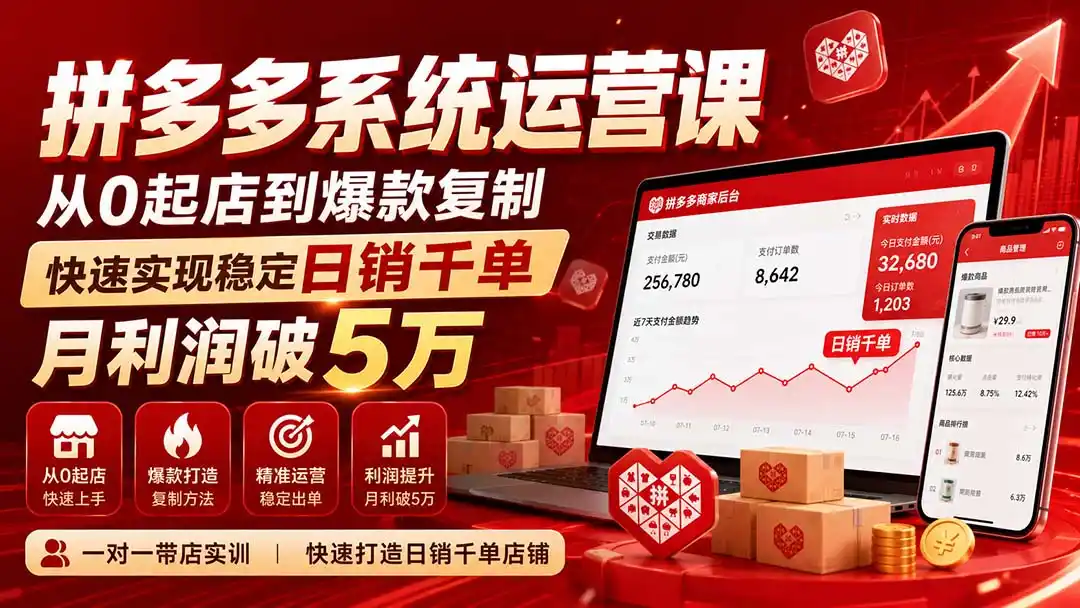 拼多多系统运营课(更新8月- 0成本轻资产创业 | 虚拟项目 | 一人公司落地平台|清创生财清风筹谋网赚库