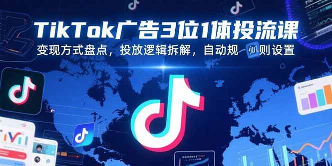 （15460期）TikTok广告3位1体投流课，变现方式盘点，投放逻辑拆解，自动规则设置-优优云网创优优云网创资源站