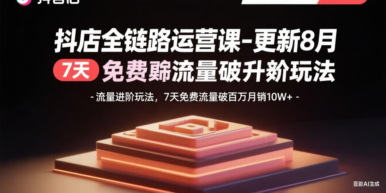抖店全链路运营课-更新8月：流量进阶玩法，7天免费流量破百万月销10W+-优优云网创优优云网创资源站