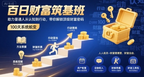 百日财富筑基班，助力普通人从认知到行动，带你解锁顶级财富密码-优优云网创优优云网创资源站