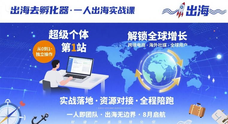 出海去孵化器，一人出海实战课，超级个体第1站，解锁全球增长-优优云网创优优云网创资源站