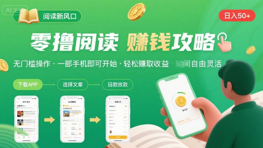 零撸阅读新风口，无门槛轻松挣，一部手机，日入 50-3张【揭秘】-优优云网创优优云网创资源站