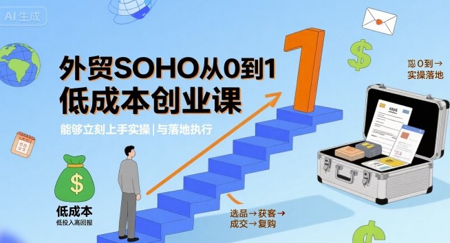 外贸SOHO从0到1低成本创业课，能够立刻上手实操与落地执行-优优云网创优优云网创资源站