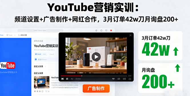 YouTube营销实训：频道设置+广告制作+网红合作，3月订单42w刀月询盘200+-优优云网创优优云网创资源站