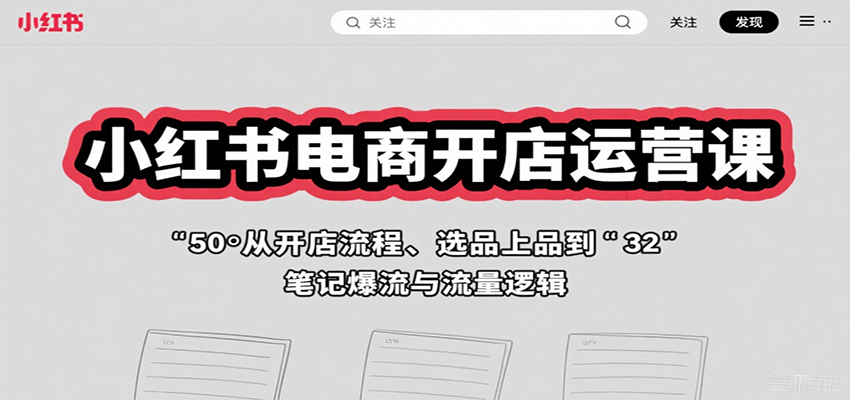 小红书电商开店运营课：从开店流程、选品上品到笔记爆流与流量逻辑-优优云网创优优云网创资源站