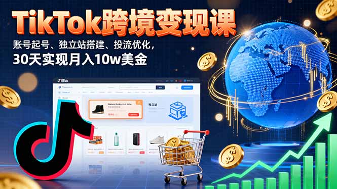 TikTok跨境变现课：账号起号、独立站搭建、投流优化，30天实现月入10w美金-优优云网创优优云网创资源站