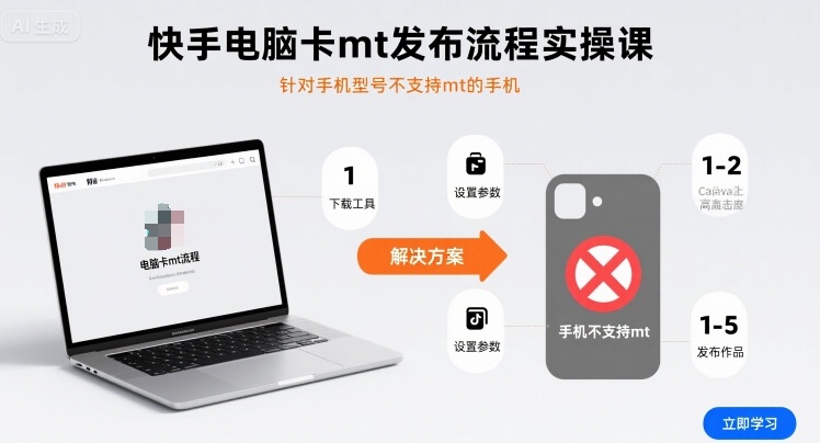 快手电脑卡mt发布流程实操课，针对手机型号不支持mt的手机-优优云网创优优云网创资源站