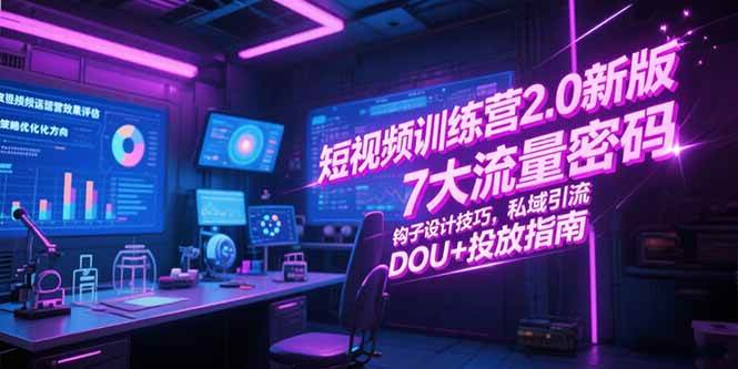 （15255期）短视频训练营2.0新版，7大流量密码/钩子设计技巧/私域引流/DOU+投放指南-优优云网创优优云网创资源站